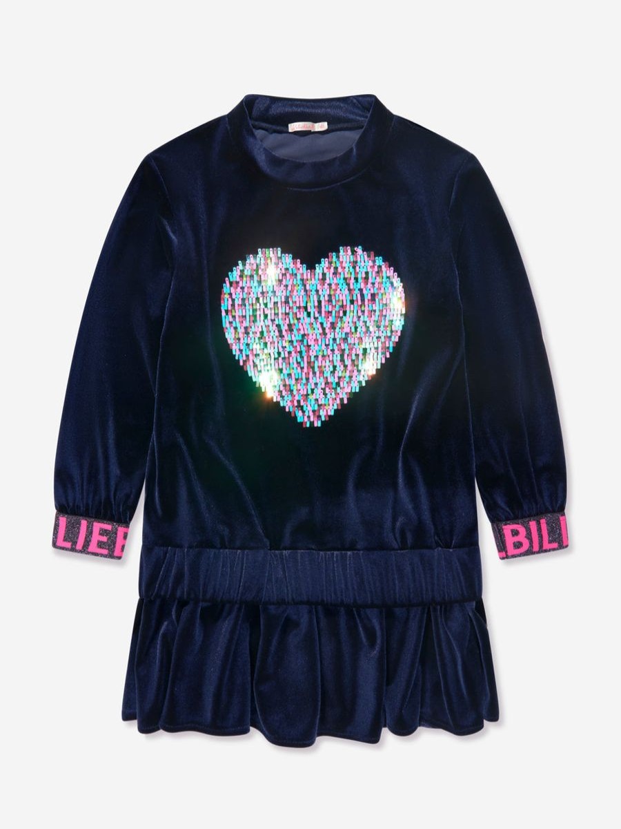 Girls Billieblush Dresses | Girls Sequin Heart Dress In Navy