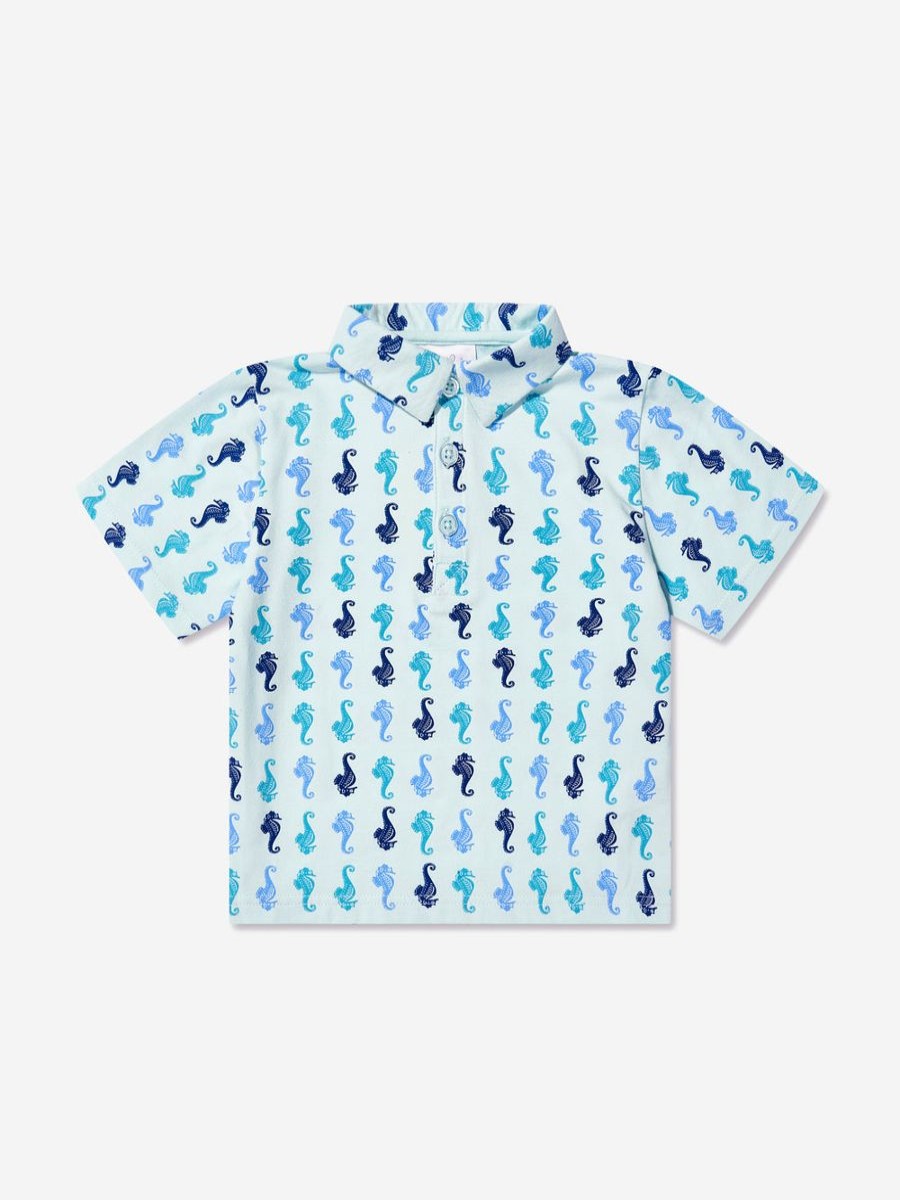 Boys Rachel Riley T-Shirts & Tops | Boys Seahorse Polo Shirt In Blue