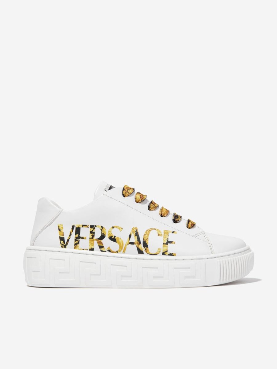 Boys Versace Sneakers | Kids Leather Logo Trainers In White