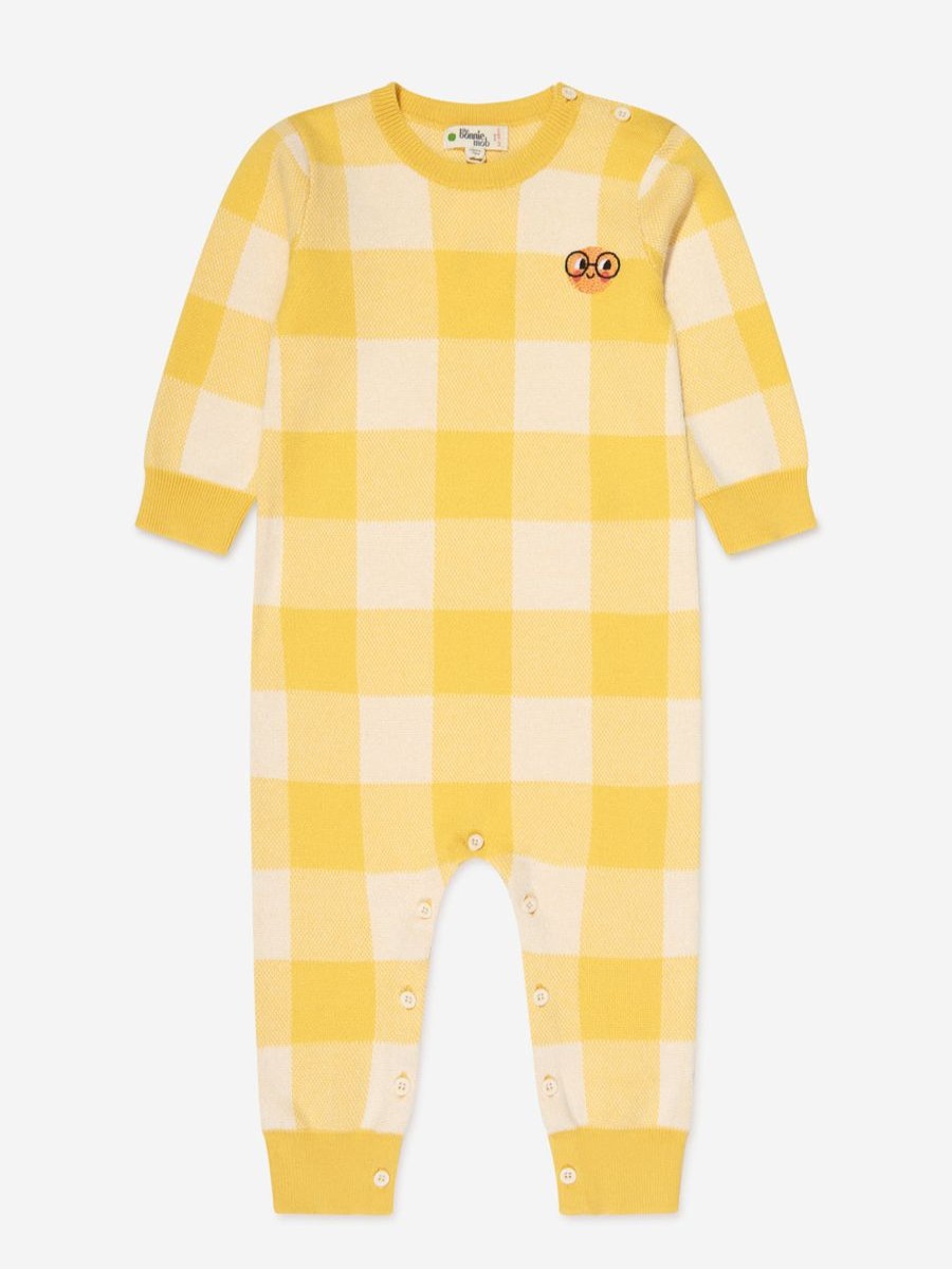 Boys The Bonnie Mob Babygrows & Rompers | Baby Check Jacquard Romper In Yellow