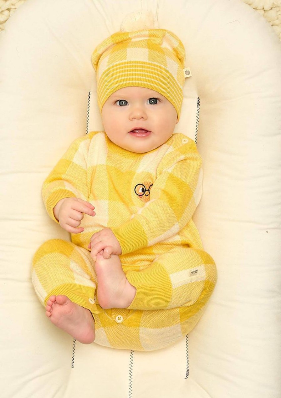 Boys The Bonnie Mob Babygrows & Rompers | Baby Check Jacquard Romper In Yellow