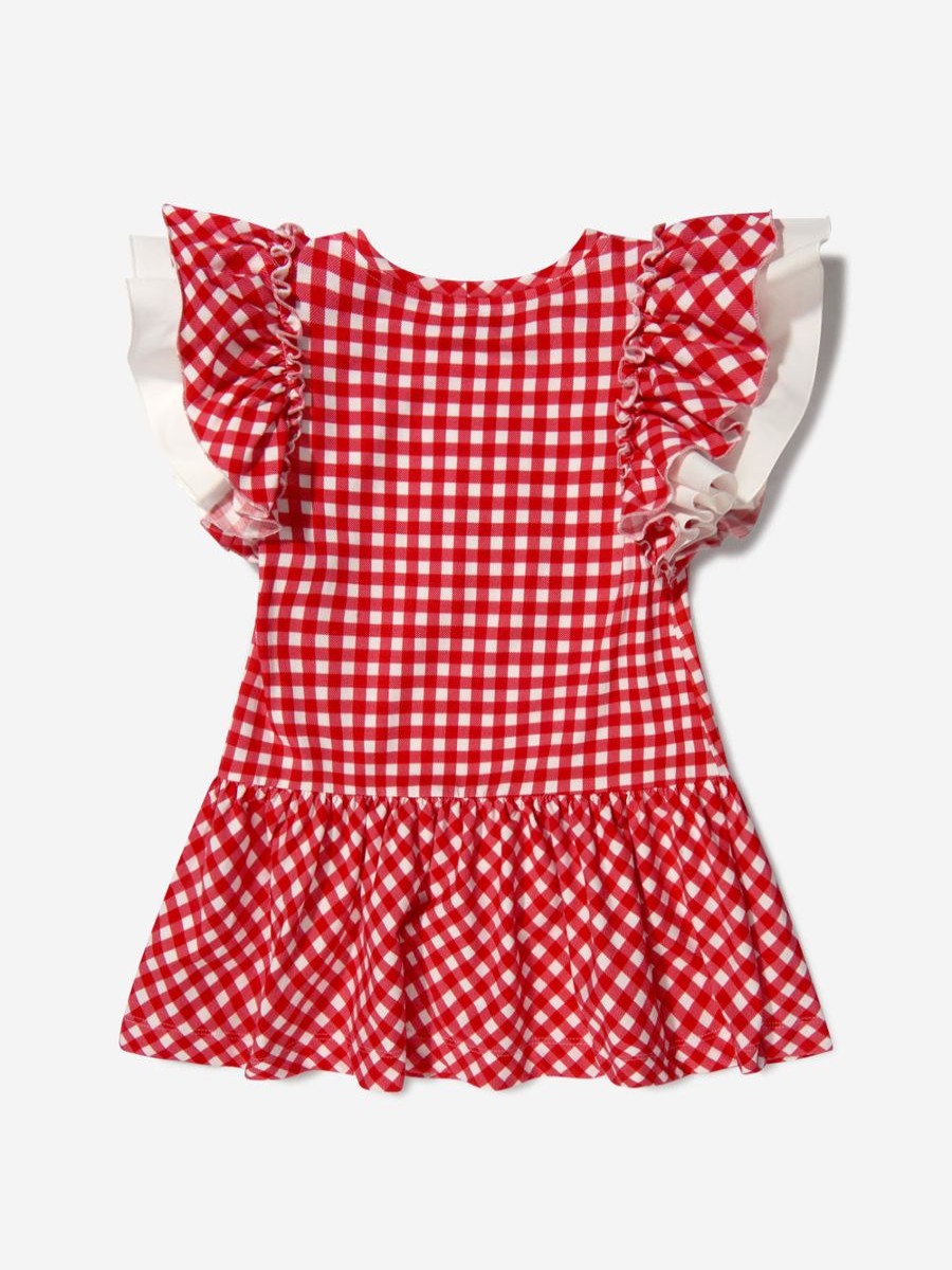 Girls Monnalisa Dresses | Girls Cotton Gingham Teddy Bear Dress