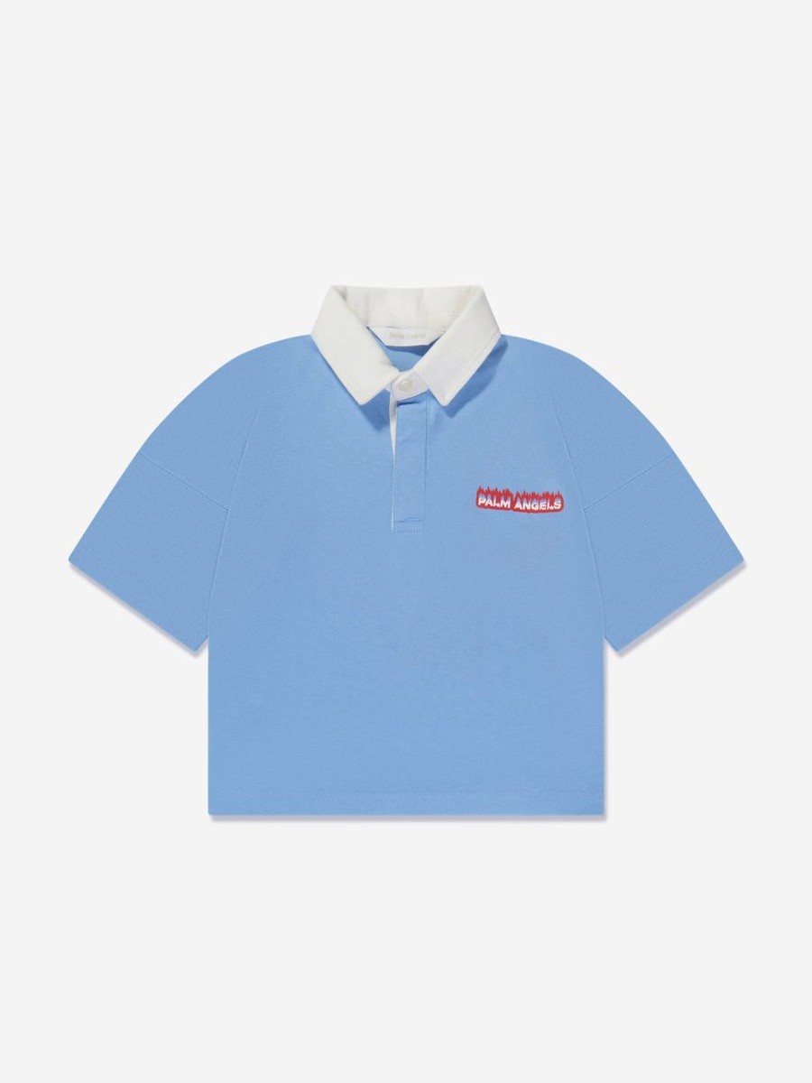 Boys Palm Angels T-Shirts & Tops | Boys Flames Oversized Polo Shirt In Blue