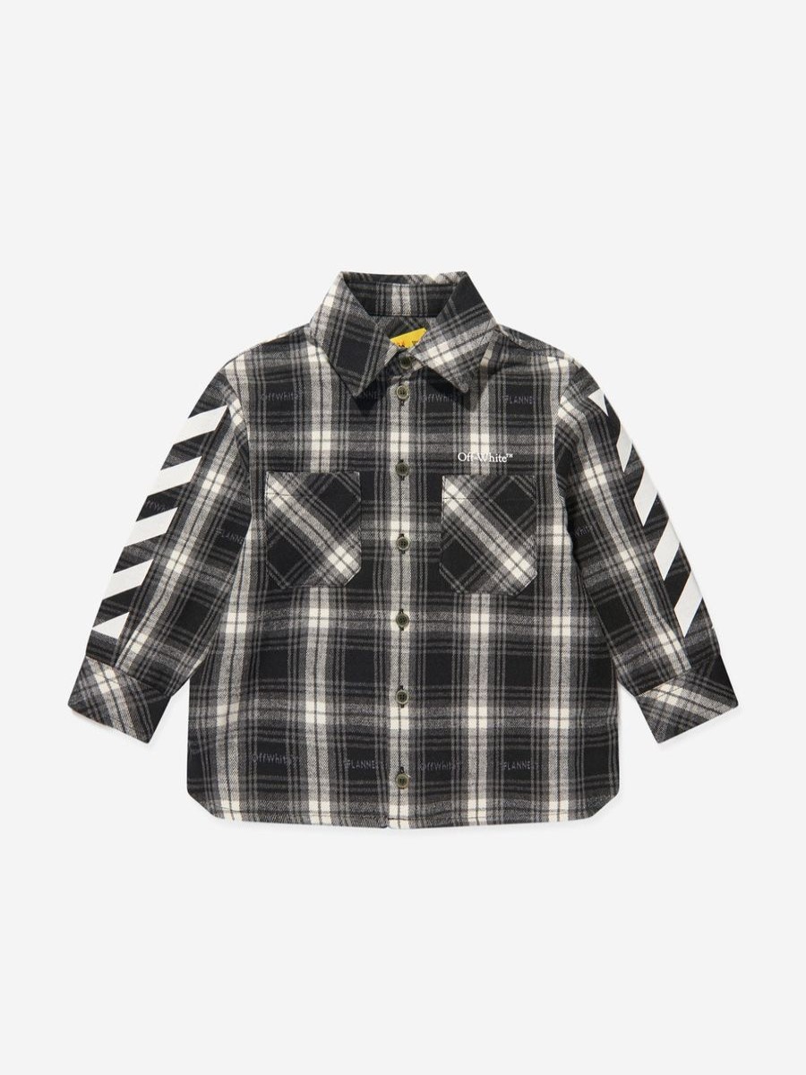 Boys Off-White Shirts | Boys Bookish Diag Flannel Shirt In Black