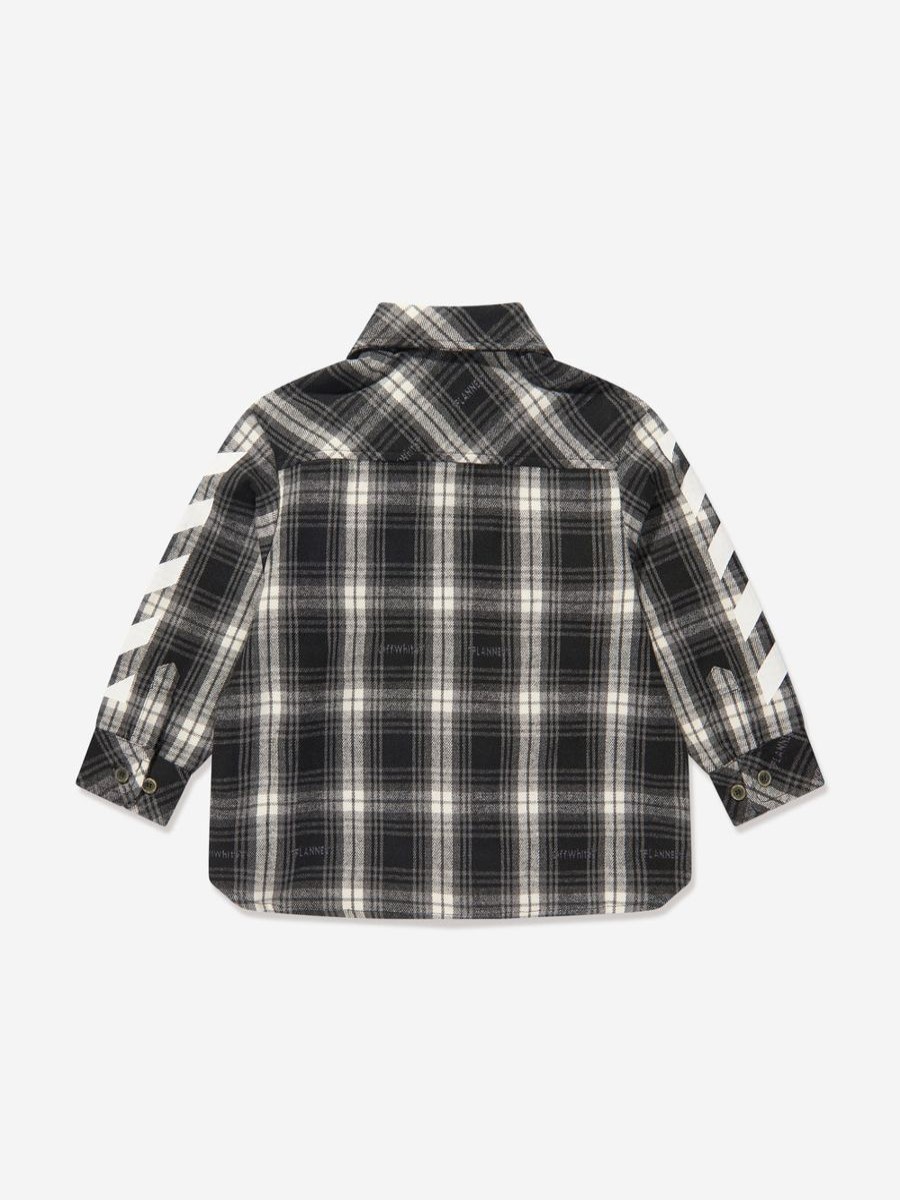 Boys Off-White Shirts | Boys Bookish Diag Flannel Shirt In Black