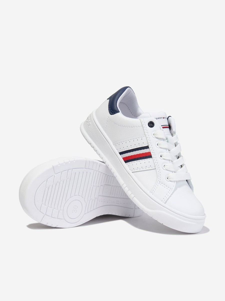 Girls Tommy Hilfiger Sneakers | Kids Stripes Low Cut Lace-Up Trainers In White