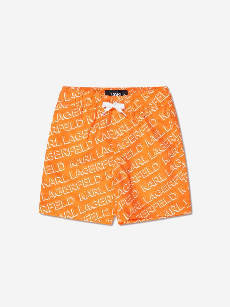 Boys Karl Lagerfeld Swimwear | Boys Logo Print Swim Shorts In Orange