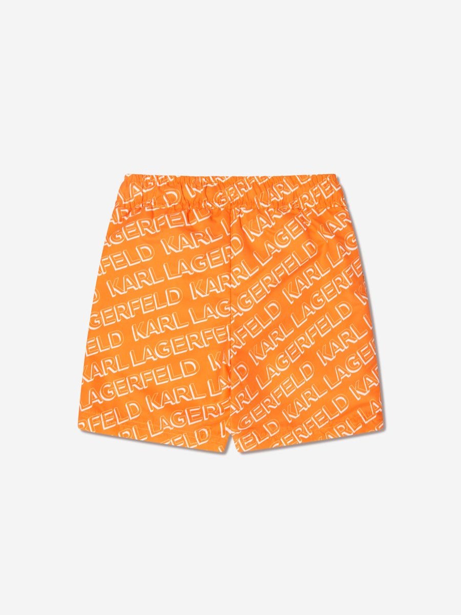 Boys Karl Lagerfeld Swimwear | Boys Logo Print Swim Shorts In Orange