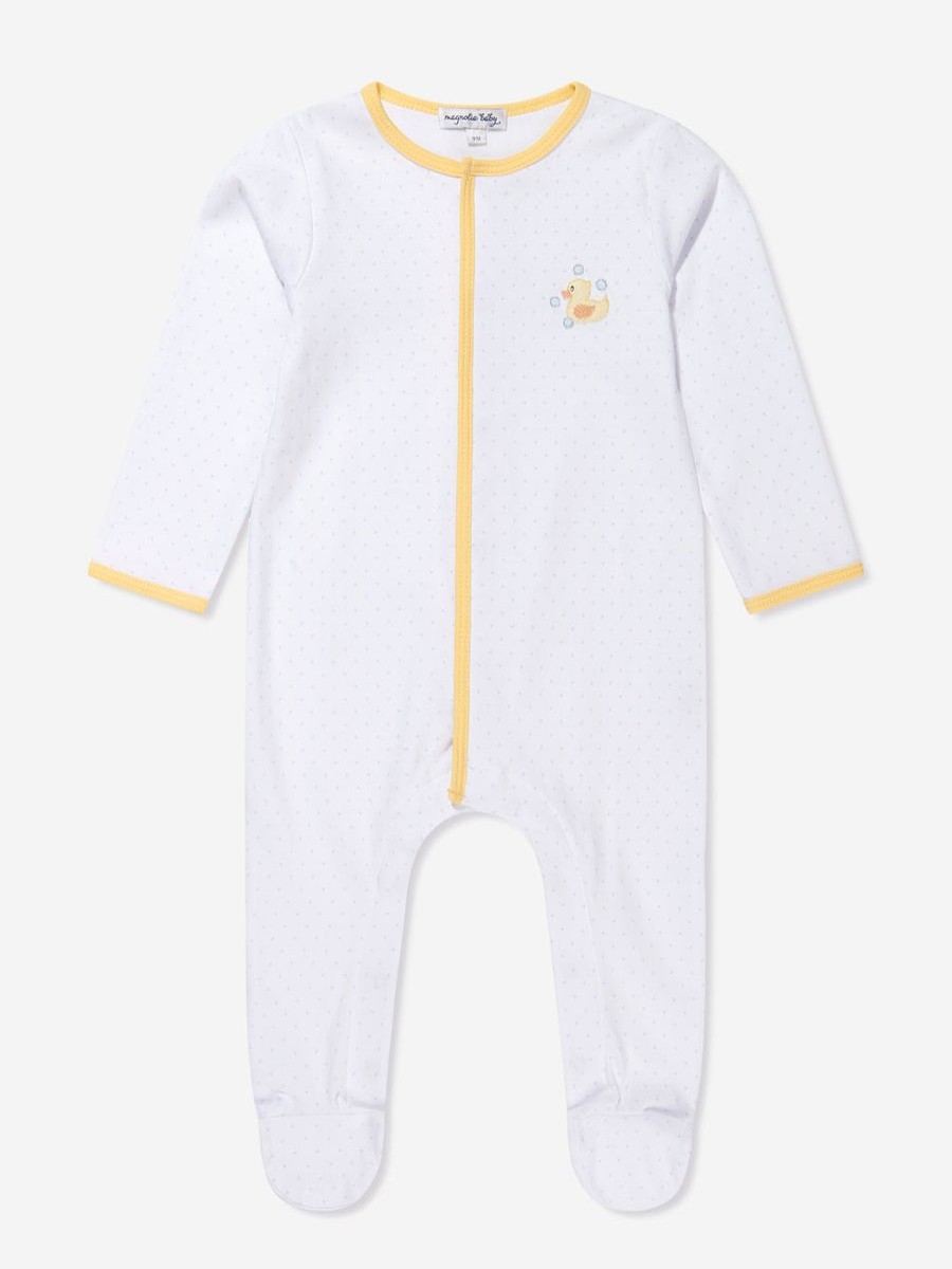 Boys Magnolia Baby Babygrows & Rompers | Baby Rubber Ducky Embroidered Babygrow In White