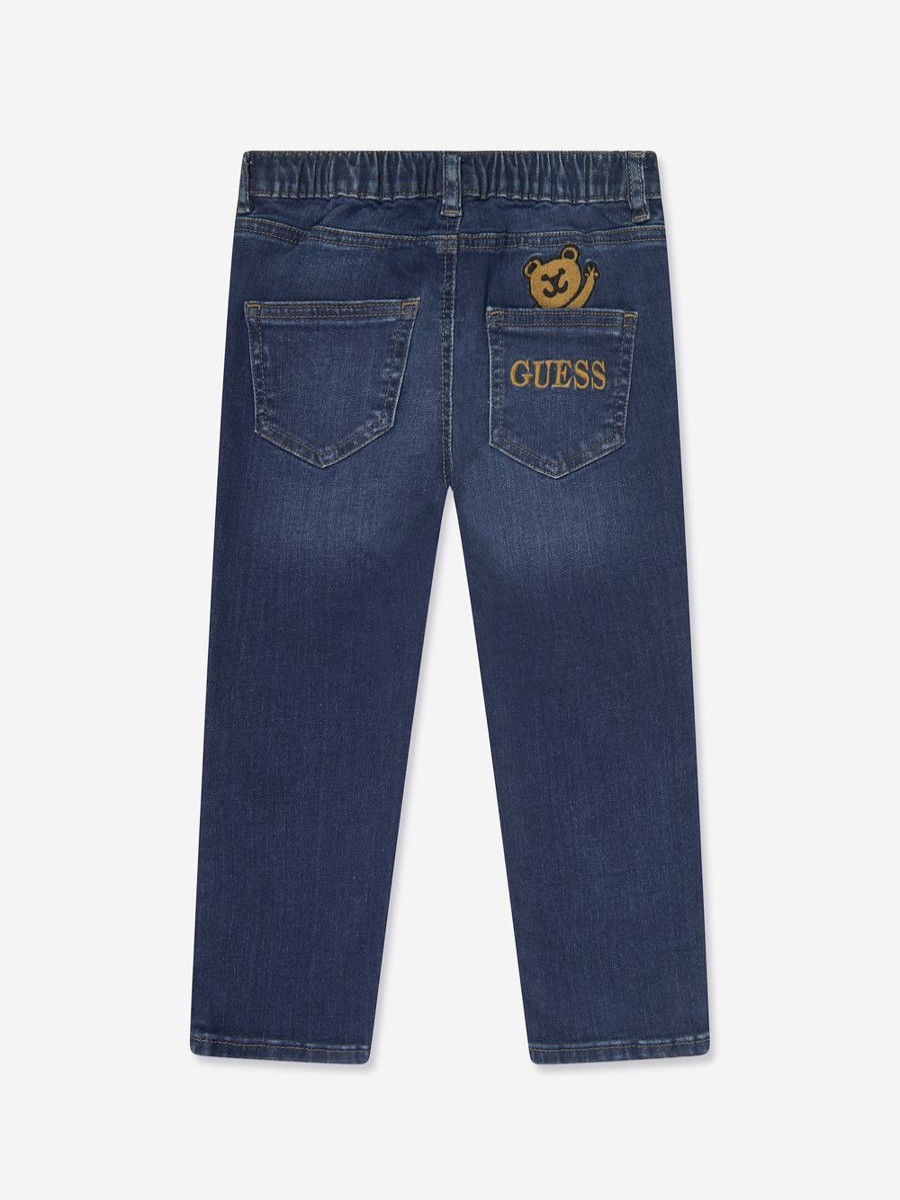 Boys Guess Jeans | Boys Embroidered Bear Jeans In Blue