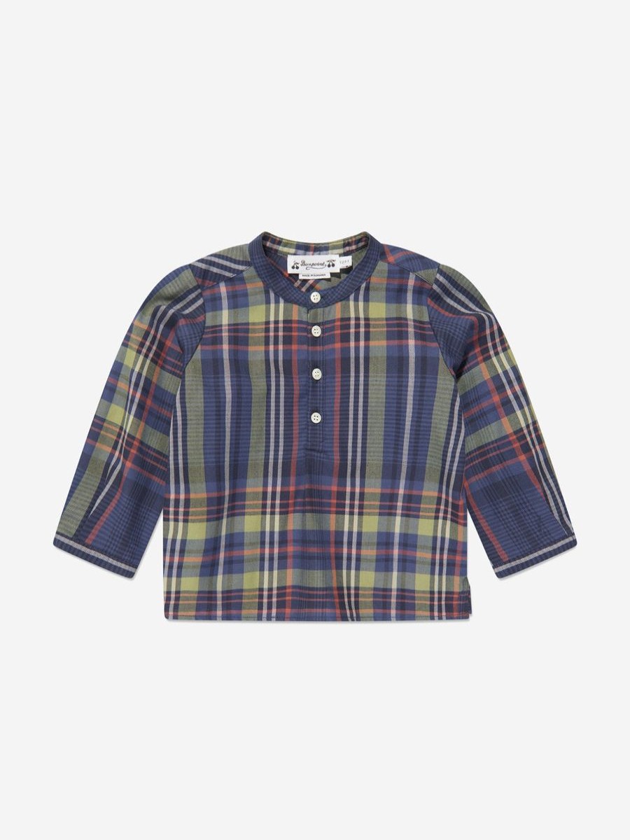 Boys Bonpoint Shirts | Baby Boys Polisson Tartan Shirt In Navy