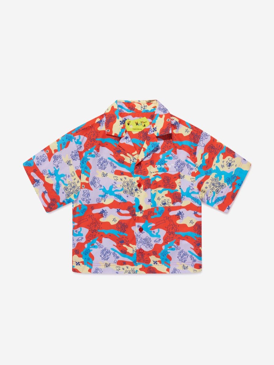 Boys Off-White Shirts | Boys Puzzleflage Bowling Shirt In Multicolour