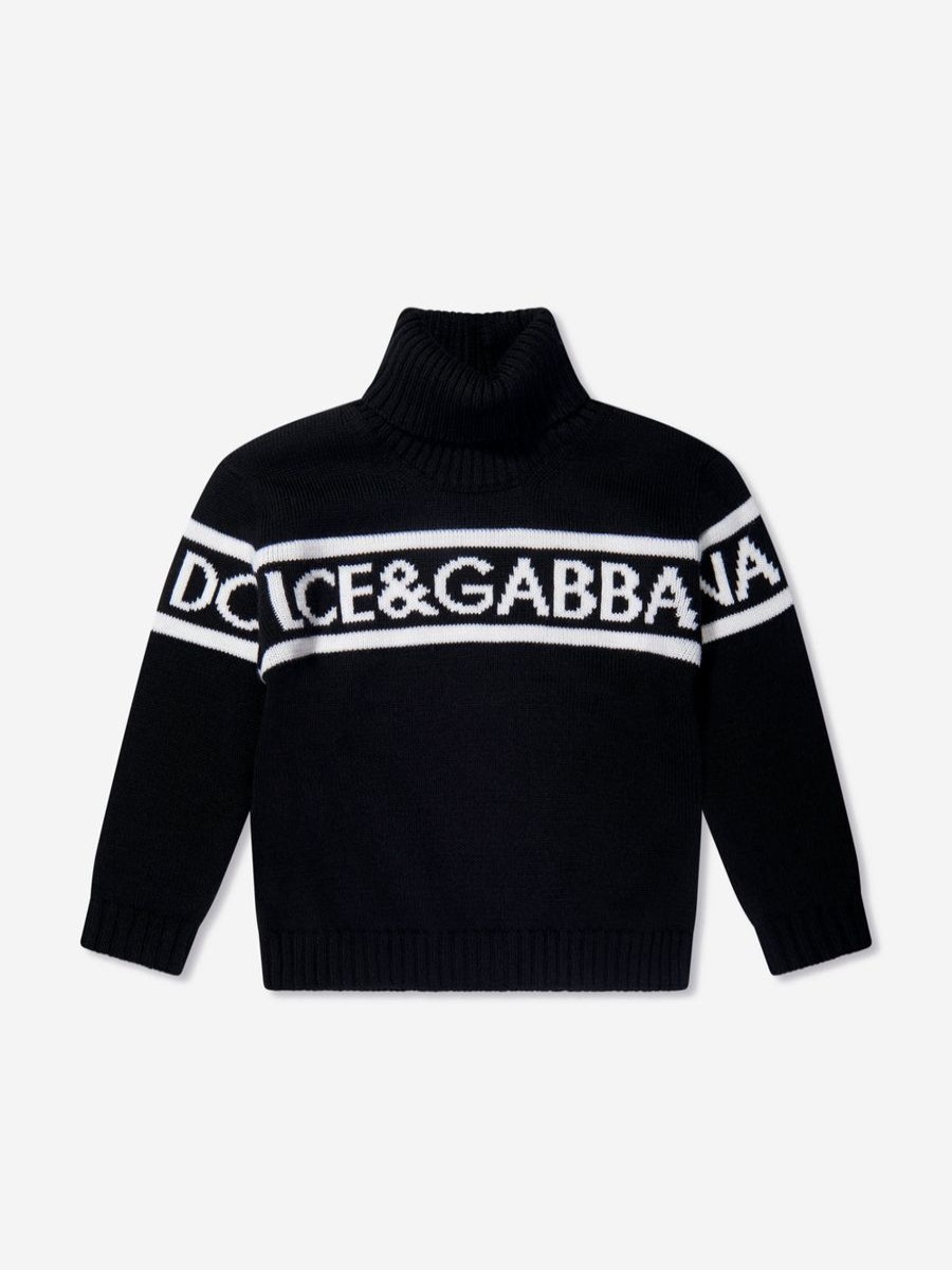 Boys Dolce & Gabbana Kids Jumpers & Cardigans | Boys Wool Turtleneck Jumper In Black