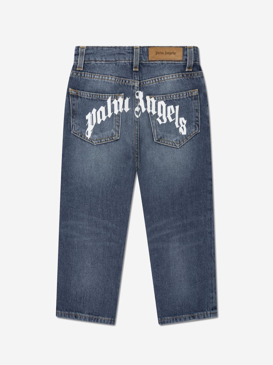 Teen Palm Angels Underwear | Boys Curved Logo Jeans In Blue