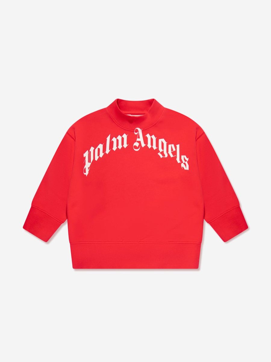 Boys Palm Angels Sweatshirts & Hoodies | Boys Classic Curved Logo Sweatshirt In Red