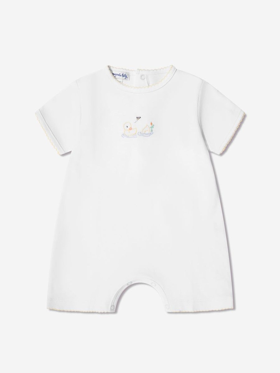 Boys Magnolia Baby Babygrows & Rompers | Baby Vintage Duckies Embroidered Romper In White