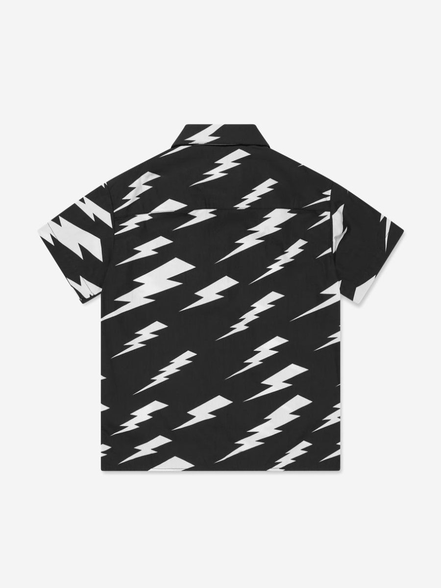 Boys Neil Barrett Shirts | Boys Thunderbolt Short Sleeve Shirt In Black