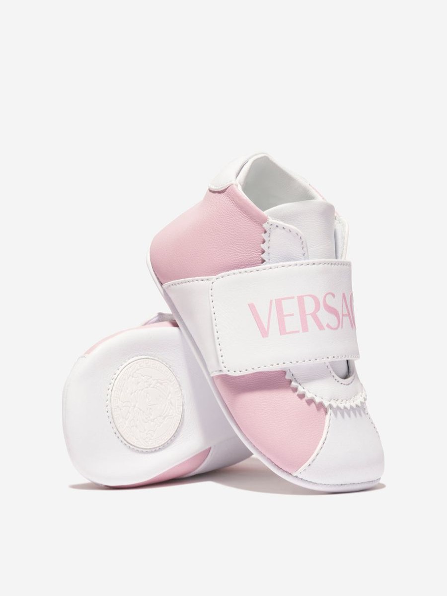 Baby Versace Shoes | Baby Girls Leather Pre Walker Trainers In Pink