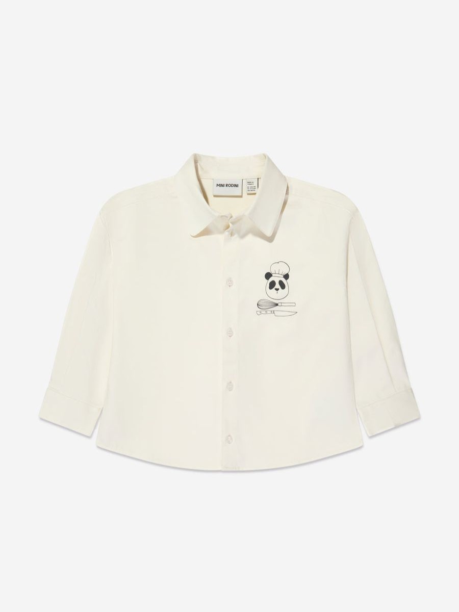 Boys Mini Rodini Shirts | Boys Chef Panda Woven Shirt In White