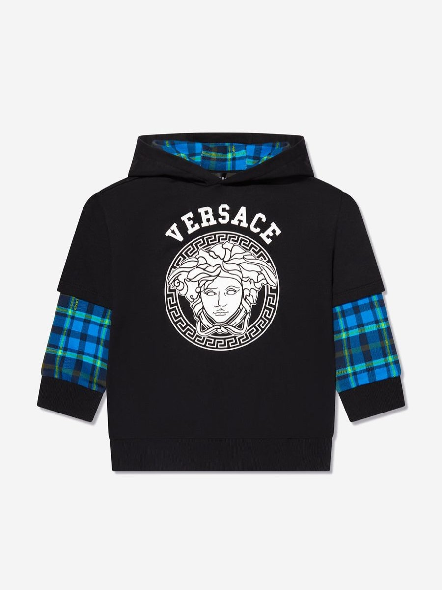 Boys Versace Sweatshirts & Hoodies | Boys Tartan Sleeve Sweatshirt In Black