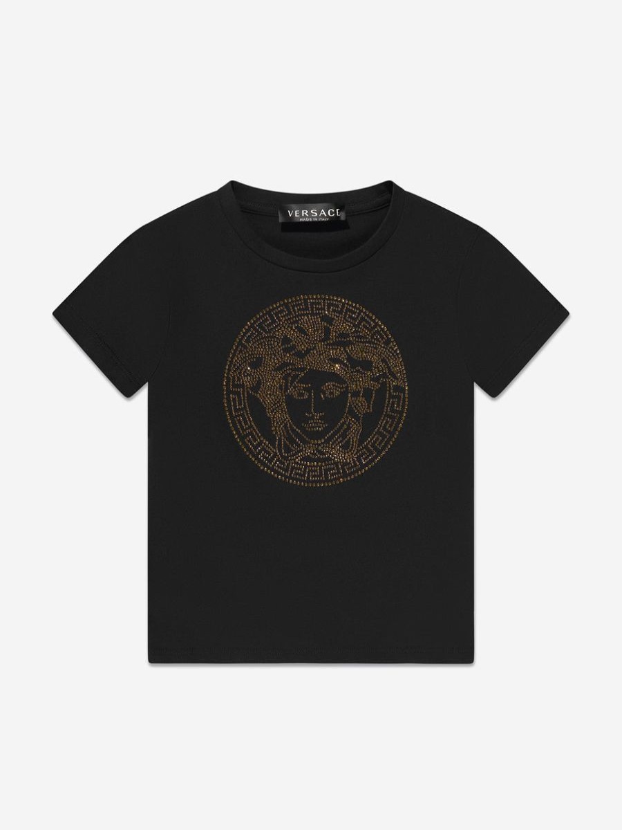 Girls Versace Tops & T-Shirts | Girls Diamante Logo T-Shirt In Black