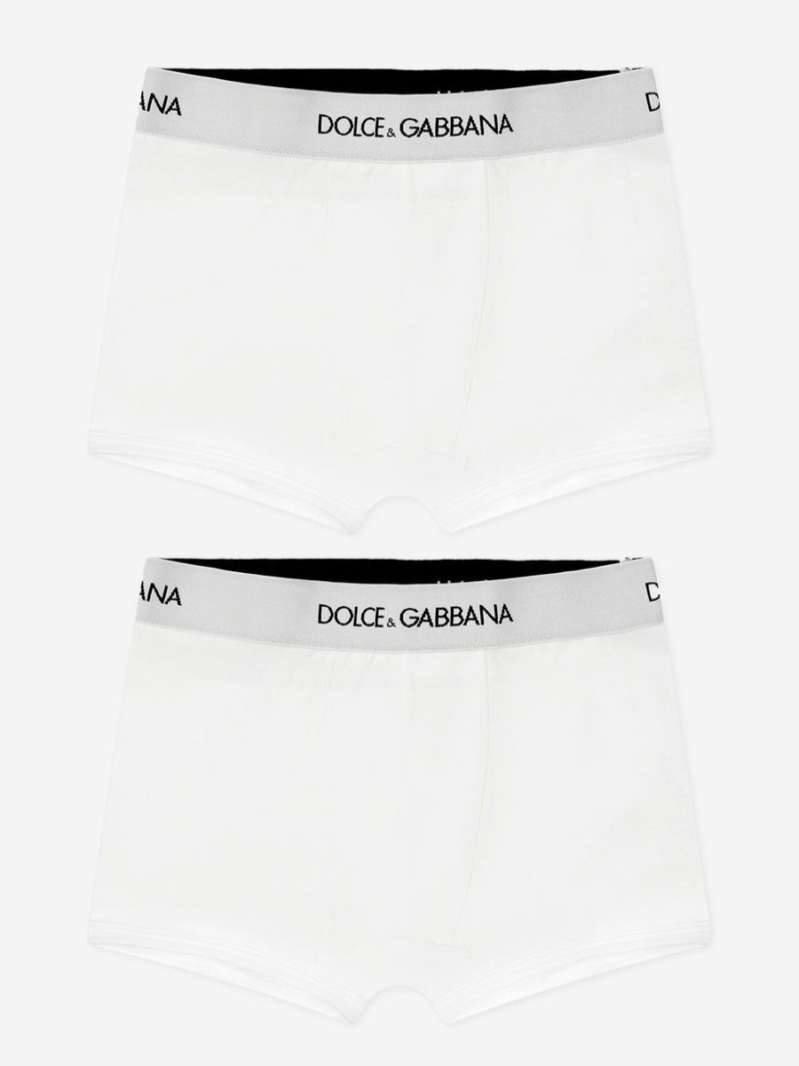 Boys Dolce & Gabbana Kids Underwear | Dolce & Gabbana Kids - Boys Boxer Shorts Set (2 Pack) In White | Childsplay Clothing