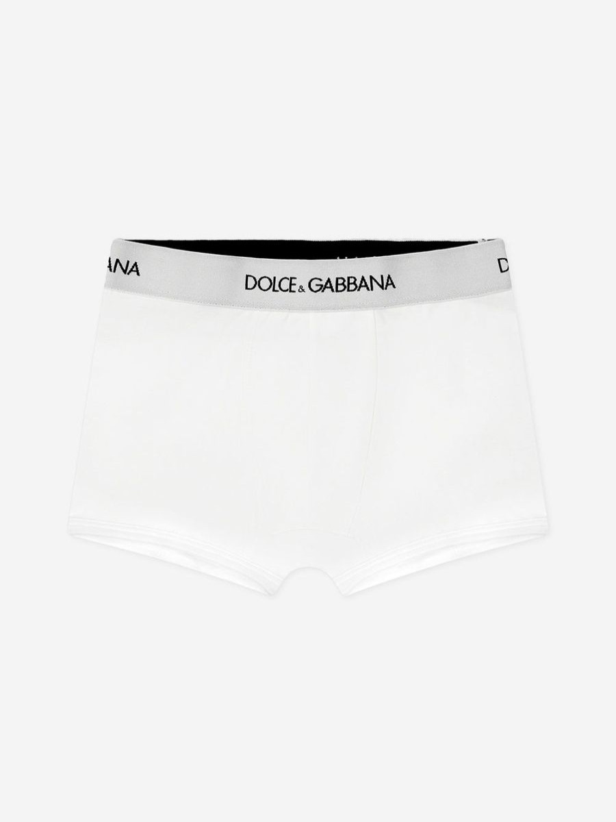 Boys Dolce & Gabbana Kids Underwear | Dolce & Gabbana Kids - Boys Boxer Shorts Set (2 Pack) In White | Childsplay Clothing