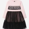 Girls Guess Dresses | Girls Mixed Fabric Dress In Pink