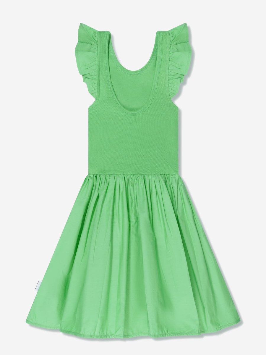 Girls Molo Dresses | Girls Organic Cotton Cloudia Dress In Green