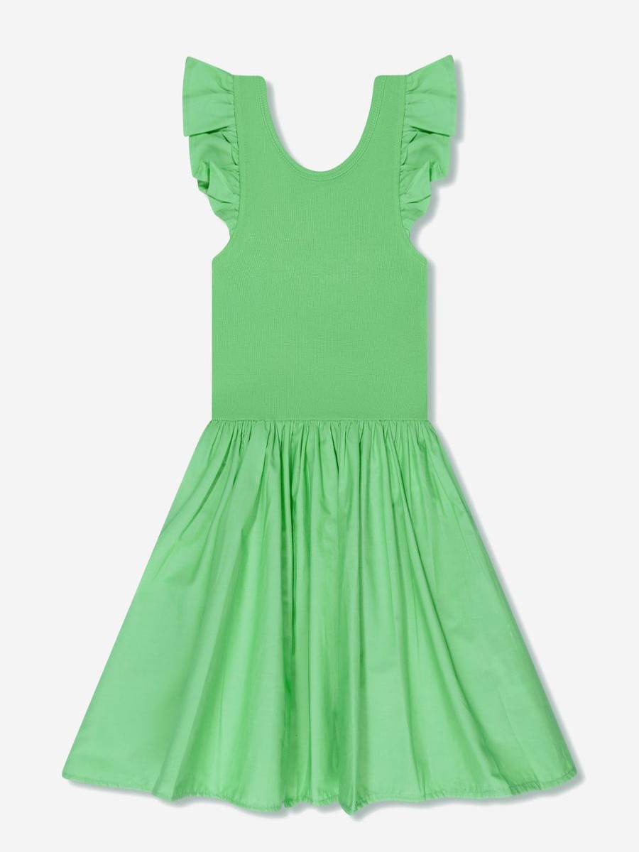 Girls Molo Dresses | Girls Organic Cotton Cloudia Dress In Green