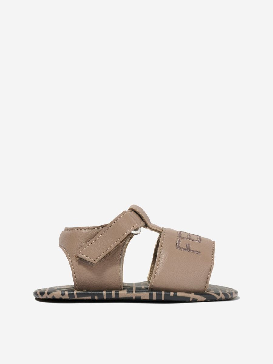 Baby Fendi Kids Shoes | Fendi Kids - Baby Leather Logo Sandals In Beige | Childsplay Clothing