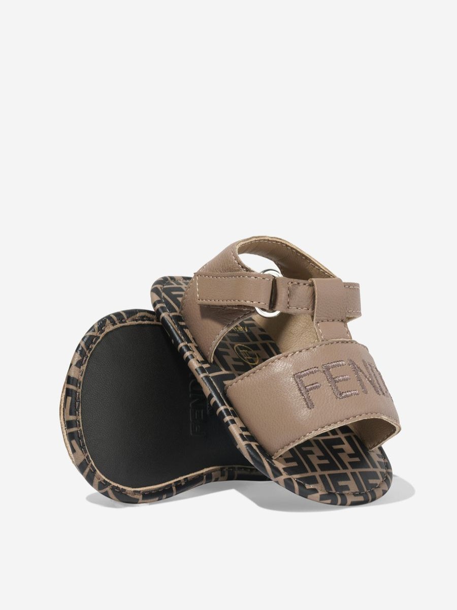 Baby Fendi Kids Shoes | Fendi Kids - Baby Leather Logo Sandals In Beige | Childsplay Clothing