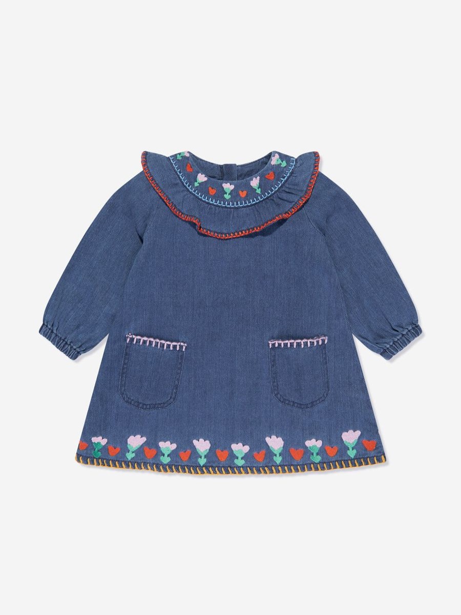 Girls Stella McCartney Kids Dresses | Baby Girls Embroidered Denim Dress In Blue