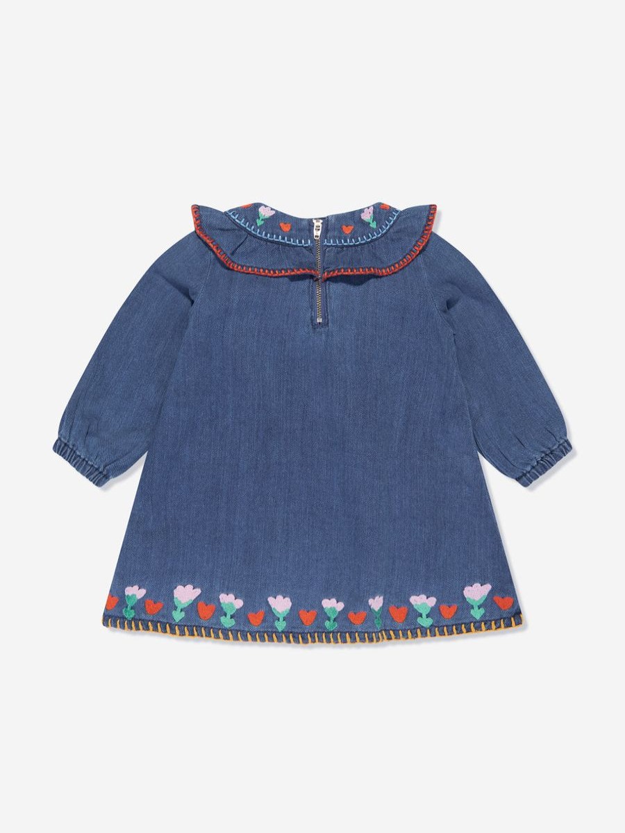 Girls Stella McCartney Kids Dresses | Baby Girls Embroidered Denim Dress In Blue