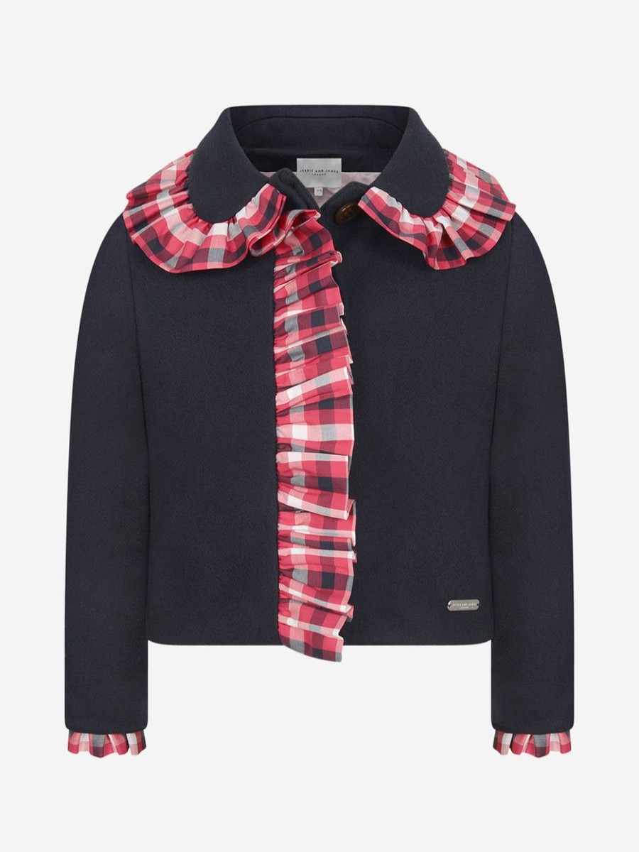 Girls Jessie And James Coats & Jackets | Blue & Red Check Frilly Jacket