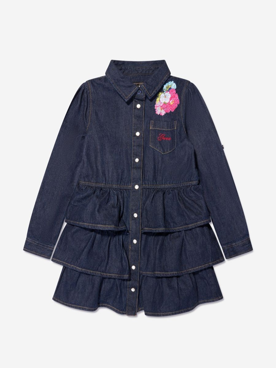 Girls Guess Dresses | Girls Denim Dress In Blue