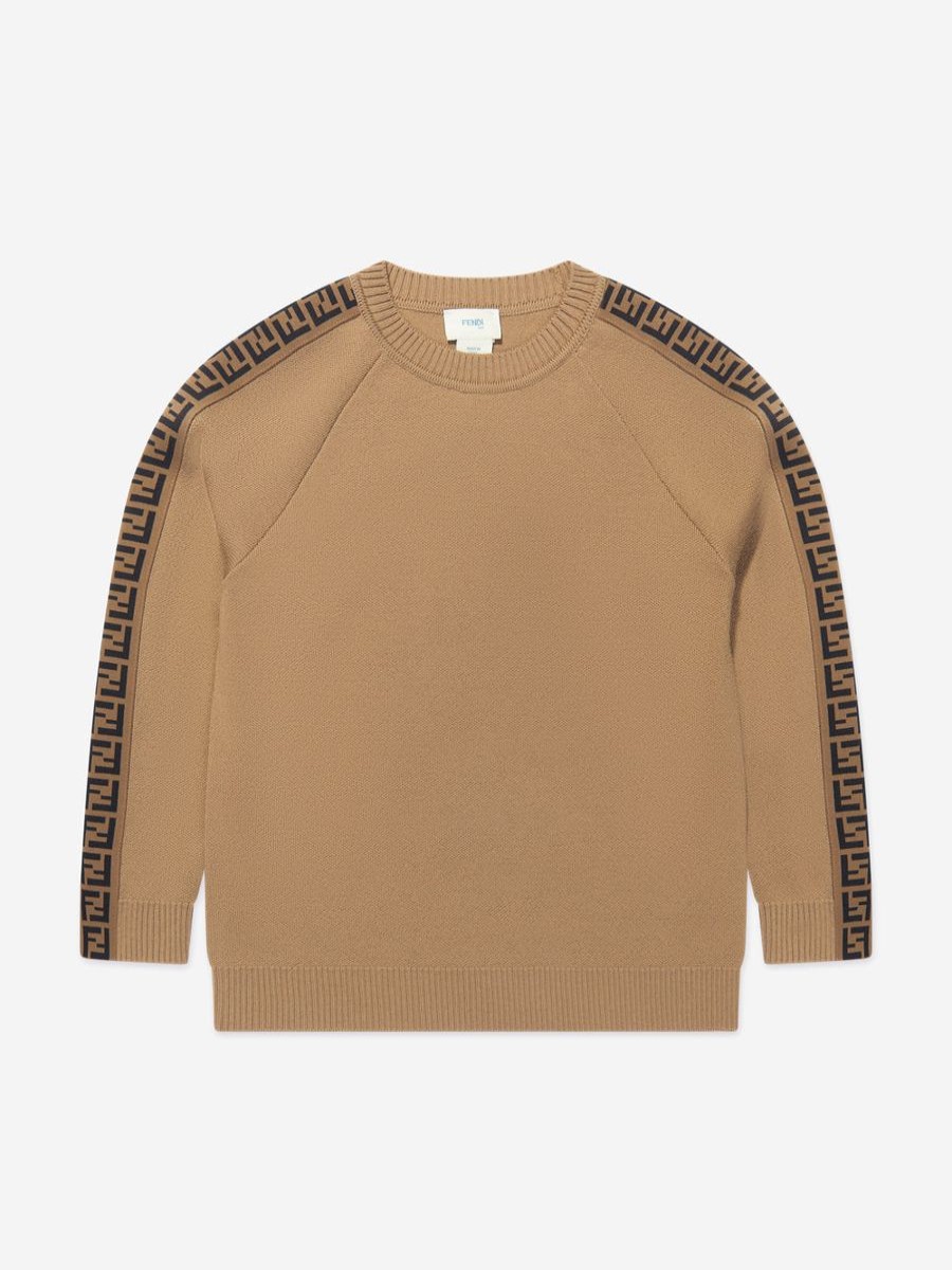 Boys Fendi Kids Jumpers & Cardigans | Kids Knitted Logo Taping Jumper In Brown