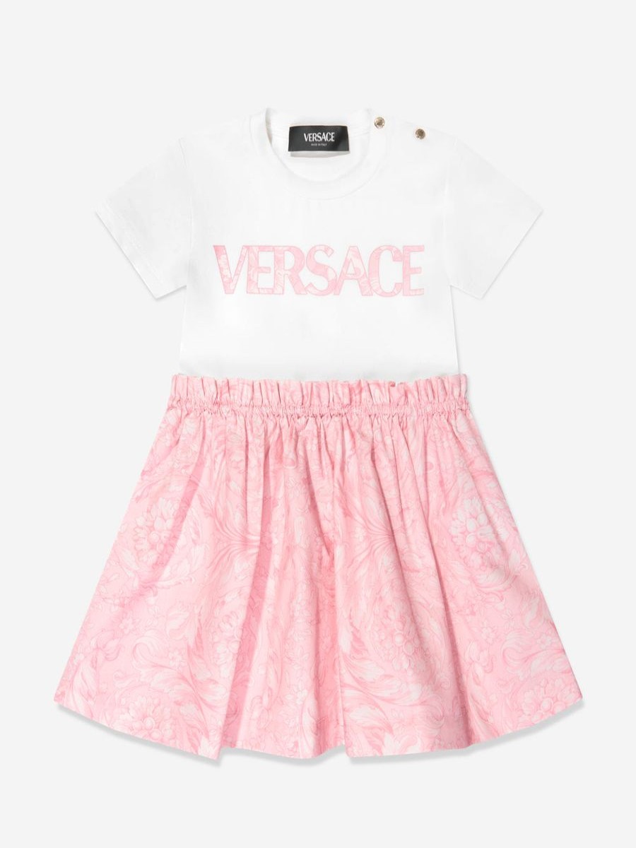 Baby Versace Dresses | Baby Girls Barocco Logo Jersey Dress In Pink