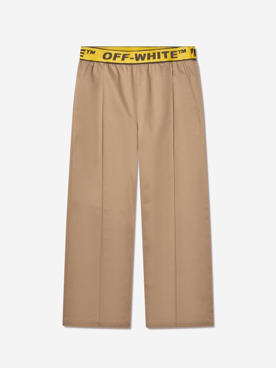 Boys Off-White Trousers | Boys Logo Industrial Chino Trousers In Beige