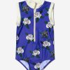 Girls Mini Rodini Swimwear | Girls Rose Print Zip Up Swimsuit