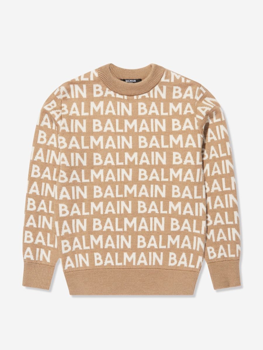 Boys Balmain Jumpers & Cardigans | Boys Wool Mix Knit Jumper In Brown