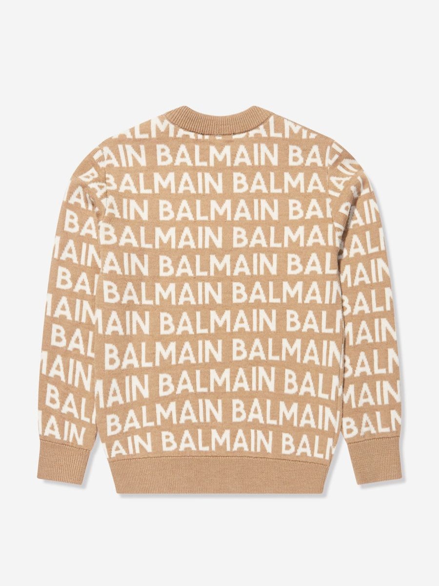 Boys Balmain Jumpers & Cardigans | Boys Wool Mix Knit Jumper In Brown