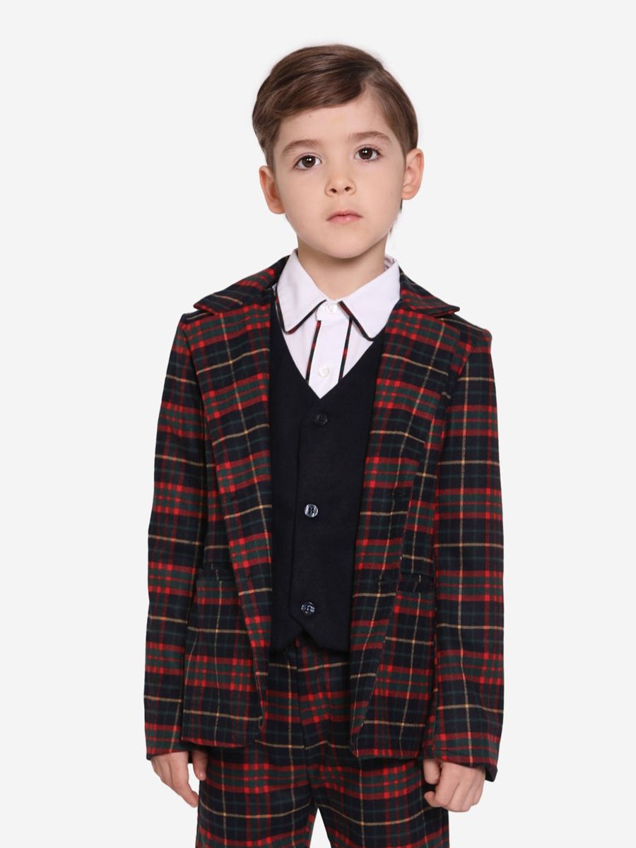 Boys Patachou Coats & Jackets | Boys Tartan Blazer In Navy