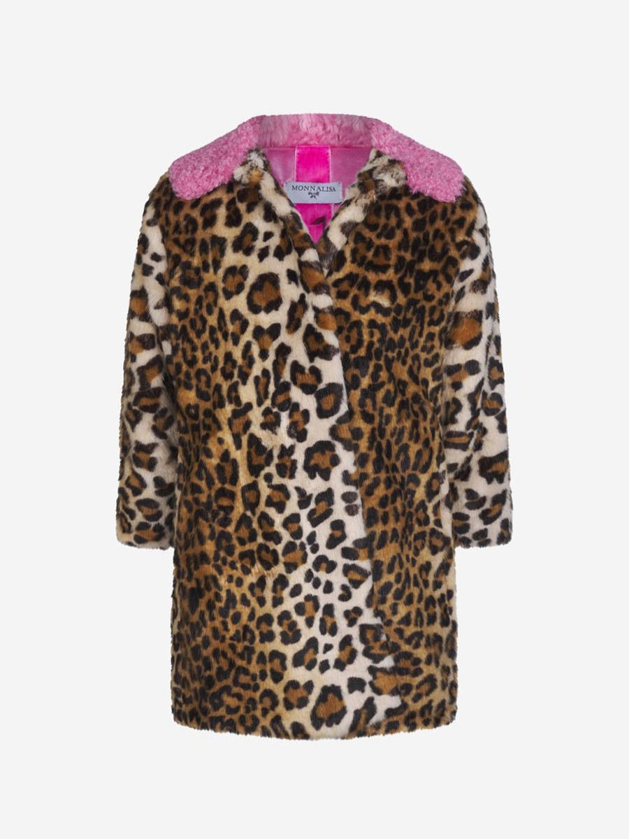 Girls Monnalisa Coats & Jackets | Monnalisa Girls Print Faux Fur Coat