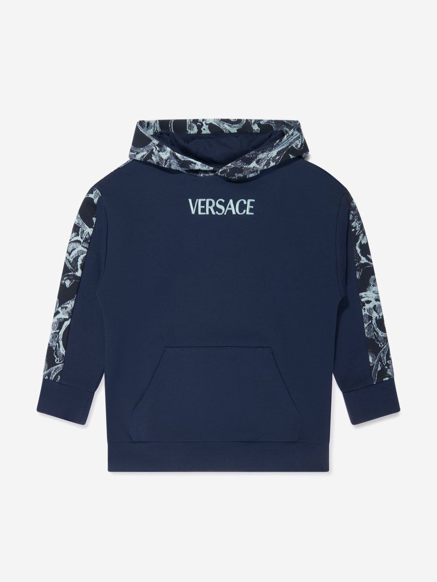 Boys Versace Sweatshirts & Hoodies | Boys Barocco Logo Hoodie In Navy