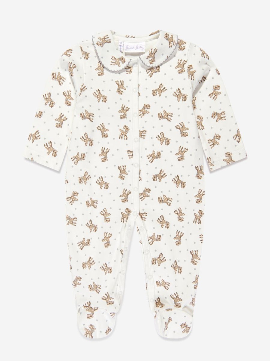 Boys Rachel Riley Babygrows & Rompers | Baby Fawn Babygrow In White