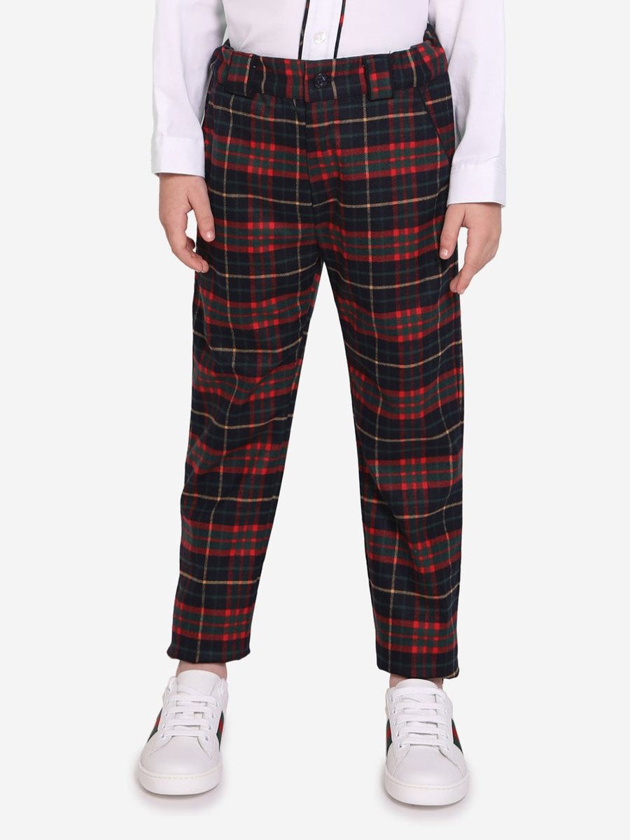 Boys Patachou Trousers | Boys Tartan Trousers In Navy