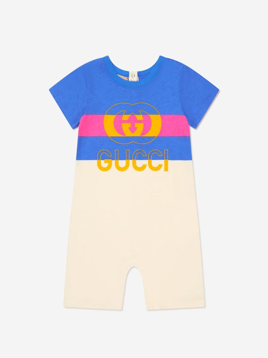 Boys Gucci Kids Babygrows & Rompers | Baby Boys Logo Romper In Blue