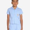 Boys Palm Angels Shirts | Boys Mini Bear Striped Bowling Shirt In Blue