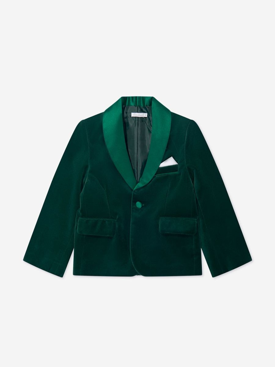 Boys Patachou Coats & Jackets | Boys Velvet Blazer In Green